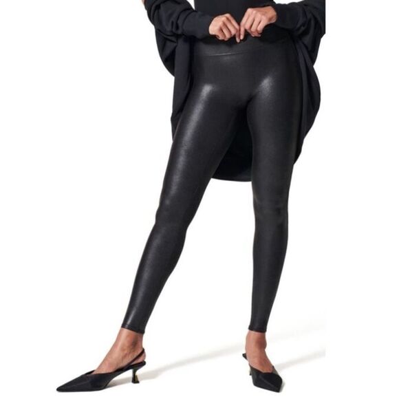 SPANX Womens Solid Pullon Leather Leggings Black Size Large - Picture 6 of 6